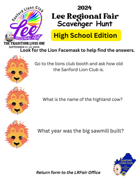 2024 LRF Scavenger Hunt form for Elementary School Students